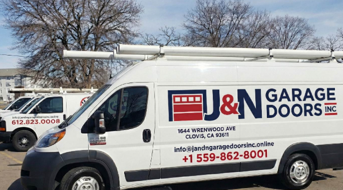 J&N Garage Doors service van in Clovis, CA